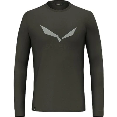 Image of Salewa Solidlogo Dry Long Sleeve Tee Men, Dark Olive, 46/S, Male
