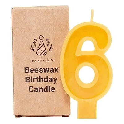 Image of Birthday Beeswax Candle, Natural and Handmade, 100% (Number 6)