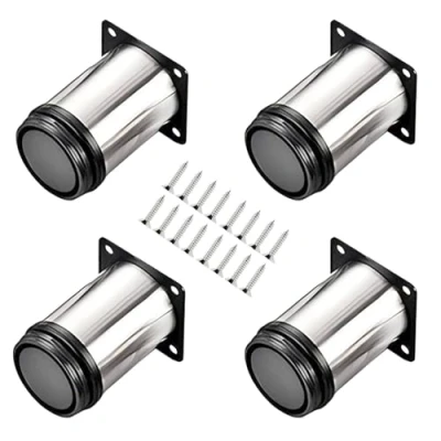 Image of Qrity 4x [Thickening] Cabinet Legs Kitchen Feet Worktop/Unit/Breakfast Bar/Desk Table Furniture Chrome Metal 16PCS Fixing Screws Adjustable Height (Total:80 95mm)