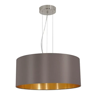 Image of Eglo Maserlo 3 Bulb Fabric Pendant Lamp, Steel and Hanging Light Coloured in Nickel Matt, Cappuccino Gold, E27 Socket, Ø: 53 cm (20.8&quot;)
