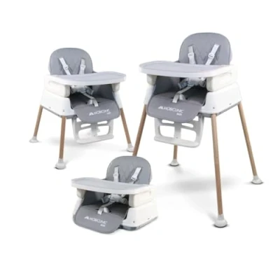 Image of Mobiclinic® Kids, Evolutionary Baby High Chair, 3 in 1, Kiara, Booster + Play Chair Foldable, 5 Point Harness, Adjustable Tray, 6 36 Months, Up to 15 kg, Waterproof Fabric
