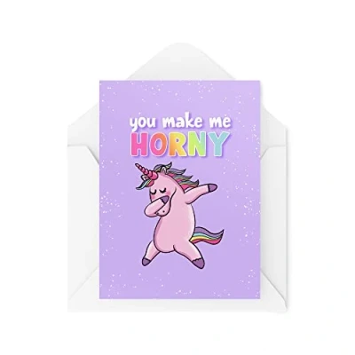 Image of Funny Couple Card You Make Me Horny Unicorn Girlfriend Boyfriend Cards Valentines Husband Wife Married CBH1453