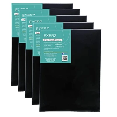 Image of Exerz 30x40cm Black Stretched Canvas 5pk A3 Framed 1.7cm Pre Artist 280GSM 100% Cotton Triple Primed/Acid Free/Medium Grain Acrylic &amp; Oil Paint