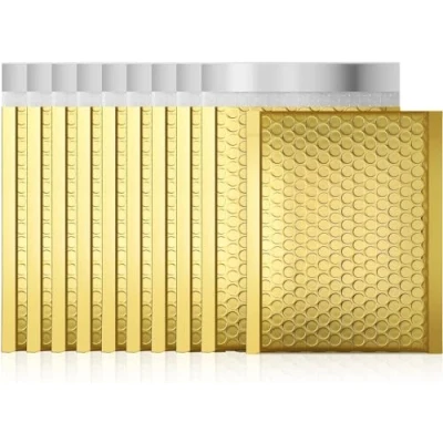 Image of Bubble Mailer 100 Pack, Metallic Foil Mailers, Waterproof Self Seal Adhesive Shipping Bags, Cushioning Padded Envelopes for Shipping, Mailing, Packaging, Bulk (Gold,120x165mm)