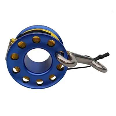 Image of 15m Scuba Diving Aluminum Alloy Spool Finger Reel with Bolt Snap Hook Blue
