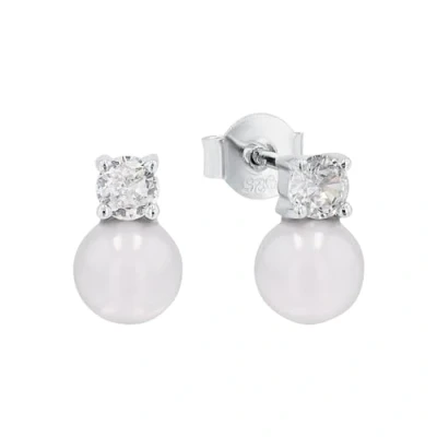 Image of Amor Stud Earrings 925 Sterling Silver Ladies Earrings, With Cubic Zirconia Synth, Shell Pearl, 1 Cm, Silver, Comes In Jewelry Gift Box, 2016100