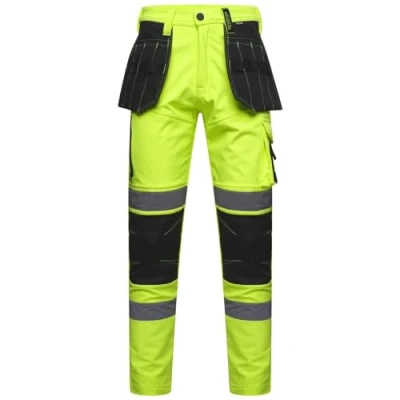 Image of Men&#039;s Aviator Softshell Waterproof Cargo Hi Vis Workwear Trousers with Knee Pad Pockets Yellow