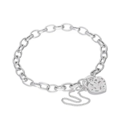 Image of jewellerybox Sterling Silver Belcher Chain Charm Bracelet with Heart Padlock 8 Inches