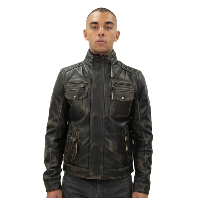 Image of Men&#039;s Black Warm Vintage Brando Leather Biker Jacket 4XL