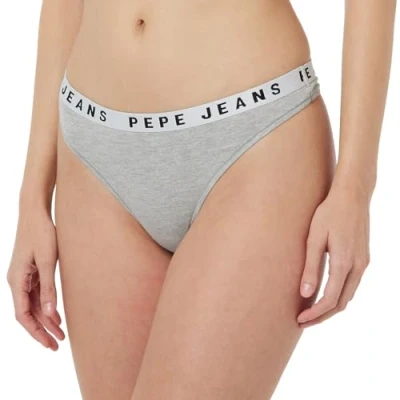 Image of Pepe Jeans Women&#039;s Logo Thong Bikini Style Underwear, Grey (Grey Marl), XS
