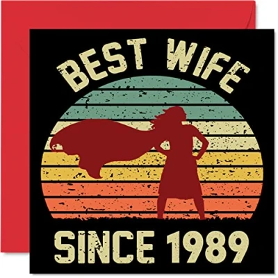 Image of Coral Anniversary Card for Wife from Husband Best Since 1989 I Love You Gifts, Happy 35th Wedding Cards Partner, 145mm x Greeting Thirty Fifth Anniversaries