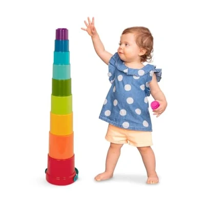 Image of Battat Stacking Toy Educational &amp; Dexterity Nesting Cup Playset Water Beach Toys 18+ Months Stack Up Cups, Medium, 10 Pieces set