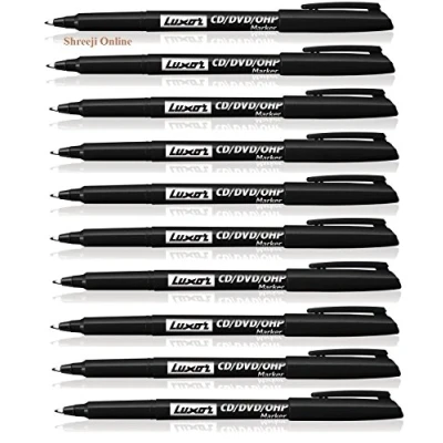 Image of FINE TIP CD DVD OHP PERMANENT MARKER PENS Black (Pack of 10)