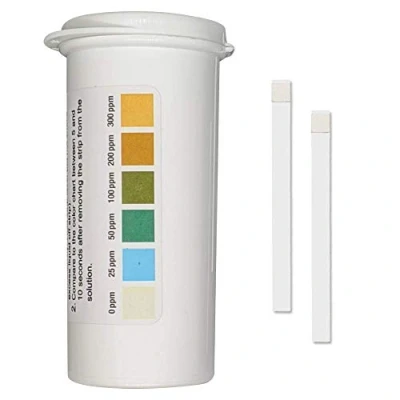 Image of Restaurant Chlorine Sanitizer Plastic Test Strips, 0 300 ppm [Moisture Wicking Vial of 100 Strips]