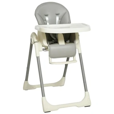 Image of HOMCOM Foldable Baby High Chair Convertible Feeding Height Adjustable with Backrest Footrest and Removable Tray 5 Point Safety Harness for Kids 6 36 Months Grey
