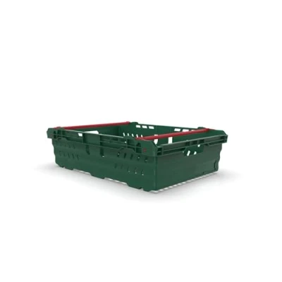 Image of HomeHQ 30 Litre Stacking Crate, Nesting Ventilated Plastic Bale Arm Supermarket &amp; Storage Crate (600x400x170mm) (GREEN)