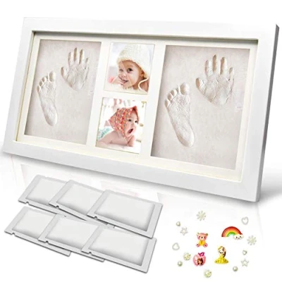 Image of TENQUAN Baby Footprint Kit Handprint Caly Photo Frame Keepsake with 6 Packs Clay Picture Memorable Shower Gift for Newborn Infant Girl Boy