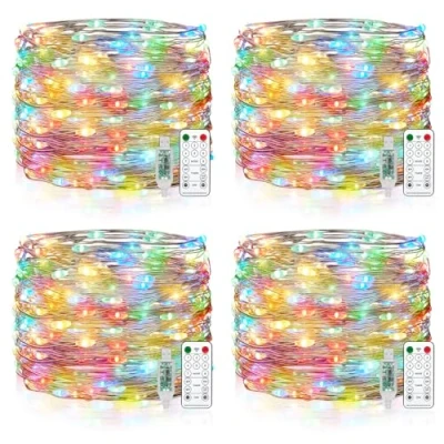 Image of Vacoulery USB Fairy String Light, 15M 150Leds Silver Wire Lights with 8 Lighting Modes Remote Control Powered Led Timer for Bedroom Halloween Christmas Decoration