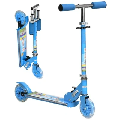 Image of HOMCOM Kids Scooter with Lights, Music, Adjustable Height, Foldable Frame, LED Wheels, for Ages 3 7 Years Blue
