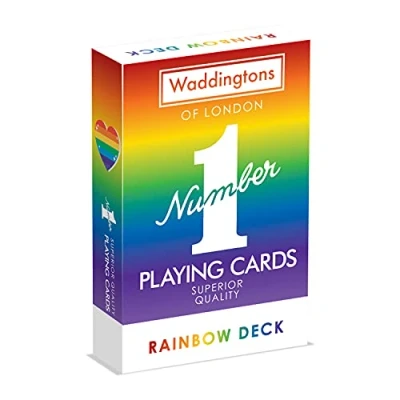 Image of Waddingtons Number 1 Rainbow Playing Card Game, brighten your favourite games including Snap and Poker with this deck, perfect travel companion, gift toy for boys, girls adults Aged 6 plus