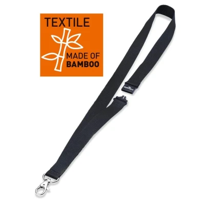 Image of Durable Textile Lanyard ECO with Clip Made of Bamboo Ideal for Schools, Offices, Events, etc. Pack 10 Black Lanyards