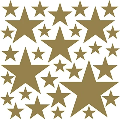 Image of PREMYO Set of 32 Star Wall Stickers Kids Nursery Decor Easy to Apply Decals for Bedrooms Girls Boys Gold