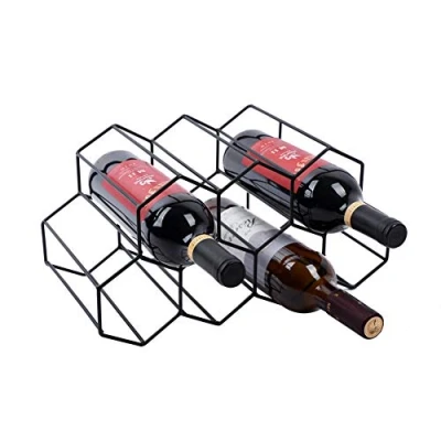 Image of Urban Deco Small Wine Rack 9 Bottle Holder No Need Assembly Modern Metal Wire Black Storage for Countertop Table Top Coffee Bar Kitchen