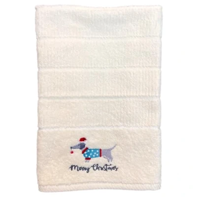 Image of Jansons Direct Linens 100% Cotton 3 Pack Cute Dachshund Dog Merry Christmas Design Kitchen Hand Tea Towels in Cream