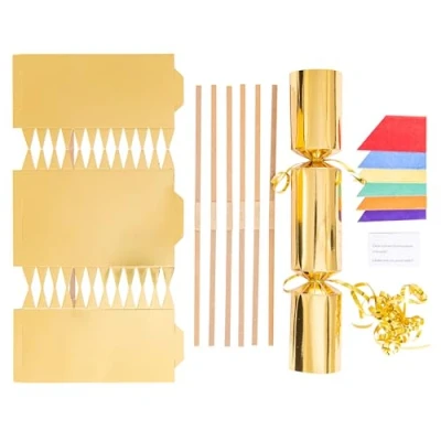 Image of evelay Pack 6 Make Your Own Christmas Crackers Kit Foil DIY Fill Snaps Hats &amp; Jokes (Gold)