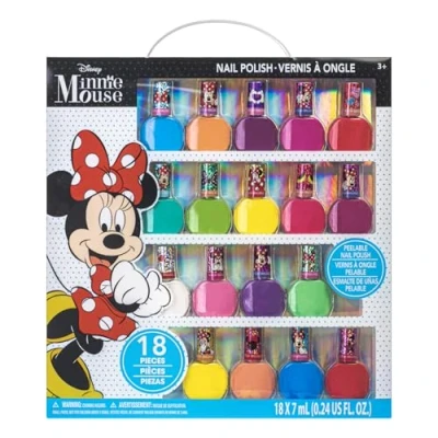 Image of Disney Minnie Mouse 18 Piece Water Based Nail Polish Set, Quick Dry and Peels Off, Paint Set for Girls, Perfect Parties, Sleepovers Makeovers, Ages 3+, By Townley Girl