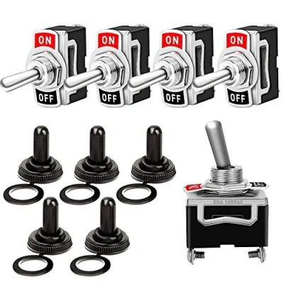 Image of QitinDasen 5Pcs Premium Car Toggle Switch with Waterproof Cover, ON Off 2 Position Pins SPST Auto Rocker Switch, Metal Mini for Truck Boat (15A 250VAC / 20A 125VAC)