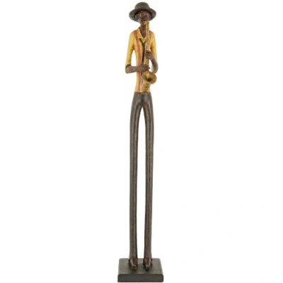 Image of Resin Standing Jazz Band Saxophonist Brown Yellow Figurine Ornament 60cm