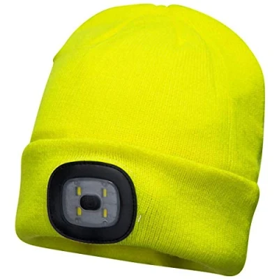 Image of Unisex Cold Weather Winter Beanie Hat with LED Head Lights Yellow