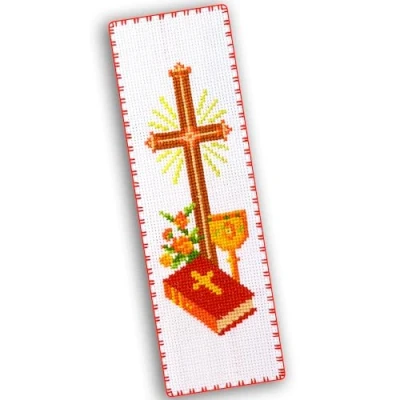 Image of Povitrulya &#039;Holy Cross&#039; Counted Cross Stitch Bookmark Kit DIY Embroidery Set for Adults with Paper Pattern, 16 Count Aida Canvas and Presorted Floss