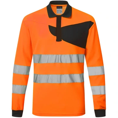 Image of Portwest PW2 Hi Vis Polo Shirt L/S Orange/Black 4XL