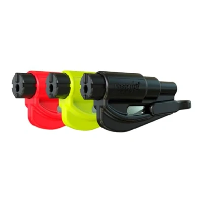 Image of resqme Pack of 3 The Original Emergency Keychain Car Escape Tool, 2 in 1 Seatbelt Cutter and Window Breaker, Made USA, Black, Yellow, Red Compact Hammer