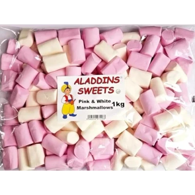 Image of 1kg Pink &amp; White Large Marshmallows Halal Aladdins Sweets Bulk Buy, Sweet Carts, Party Favors, Weddings