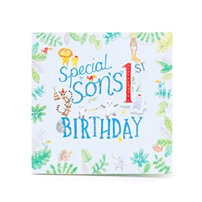 Image of Son 1St Birthday Card for Special Gifts Aged 1 Cute Zoo Animal Gift Baby