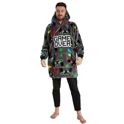 Image of JJLC Mens Gamer Gaming Hoodie Oversized Fleece Hoody Sweatshirt (Game Over One Size)