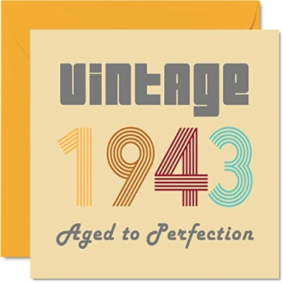 Image of 81st Birthday Cards for Men Women Vintage 1943 Aged To Perfection 81 Card Funny Her Him, 145mm x Best Friend Greeting Mum Dad Grandad Grandpa Grandma Nanny