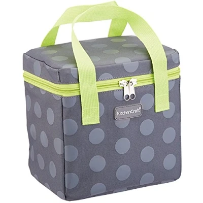 Image of KitchenCraft Small Lunch Cool Bag, 4.9 L (1 gal) Spotty Grey/Lime, Fabric, Multi Colour, 14 x 20 cm