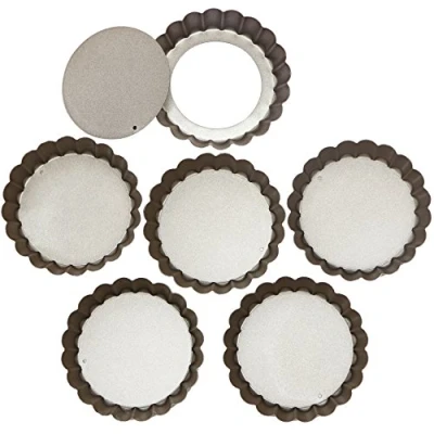 Image of webake Mini Tart Tins Quiche Tin with Loose Base 4 Inch 10cm Individual Pie Dish Set of 6 Non Stick Coating Round Cases for Oven Baking