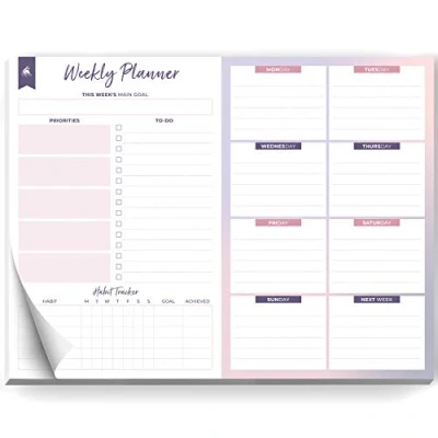Image of Clever Fox Weekly Desk Planner Desktop To Do List Notepad &amp; Planning Pad for Boosting Productivity, 50 Tear Off Journal Sheets, Size: 21.5 x 28 cm (Gray)