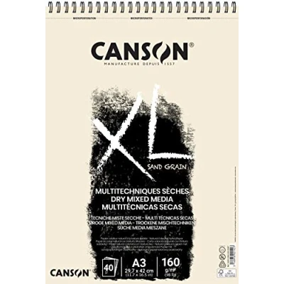Image of CANSON XL Sand Grain Dry Mixed Media 160gsm A3 Paper, Finish, Spiral Pad Short Side, 40 Natural Sheets, Ideal for Professional Artists &amp; Illustrators