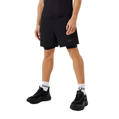 Image of Everlast Mens 2 in 1 Shorts Sports Training Bottoms Black 3XL