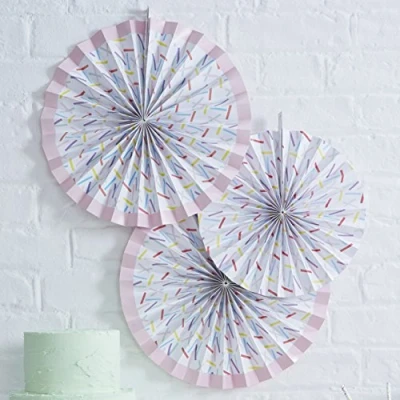 Image of Ginger Ray Sprinkles Paper Fan Hanging Pinwheel Decorations for Weddings Parties 3 Pack, 1 Cubic_Centimeters, Multicolor