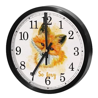 Image of VAPOKF Wall Clock Silent Non Ticking Quartz Battery Operated Round Clocks Home/Kitchen/Office/School Clock, Painted Fox