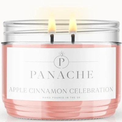 Image of Panache Double Wicked Scented Candles Apple Cinnamon Celebration 350 gram Jar Candle Natural Soy Wax 48 Hours Burn Great Gift Set for Women