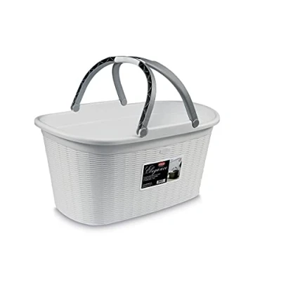 Image of Stefanplast Laundry Basket with Handles, Polyurethane, White, cm 38x58x29,5h
