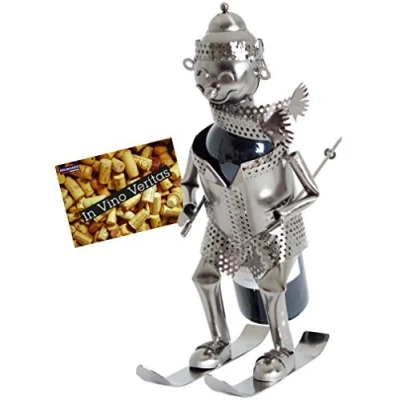 Image of BRUBAKER Wine Bottle Holder Skier Metal Sculpture Gift